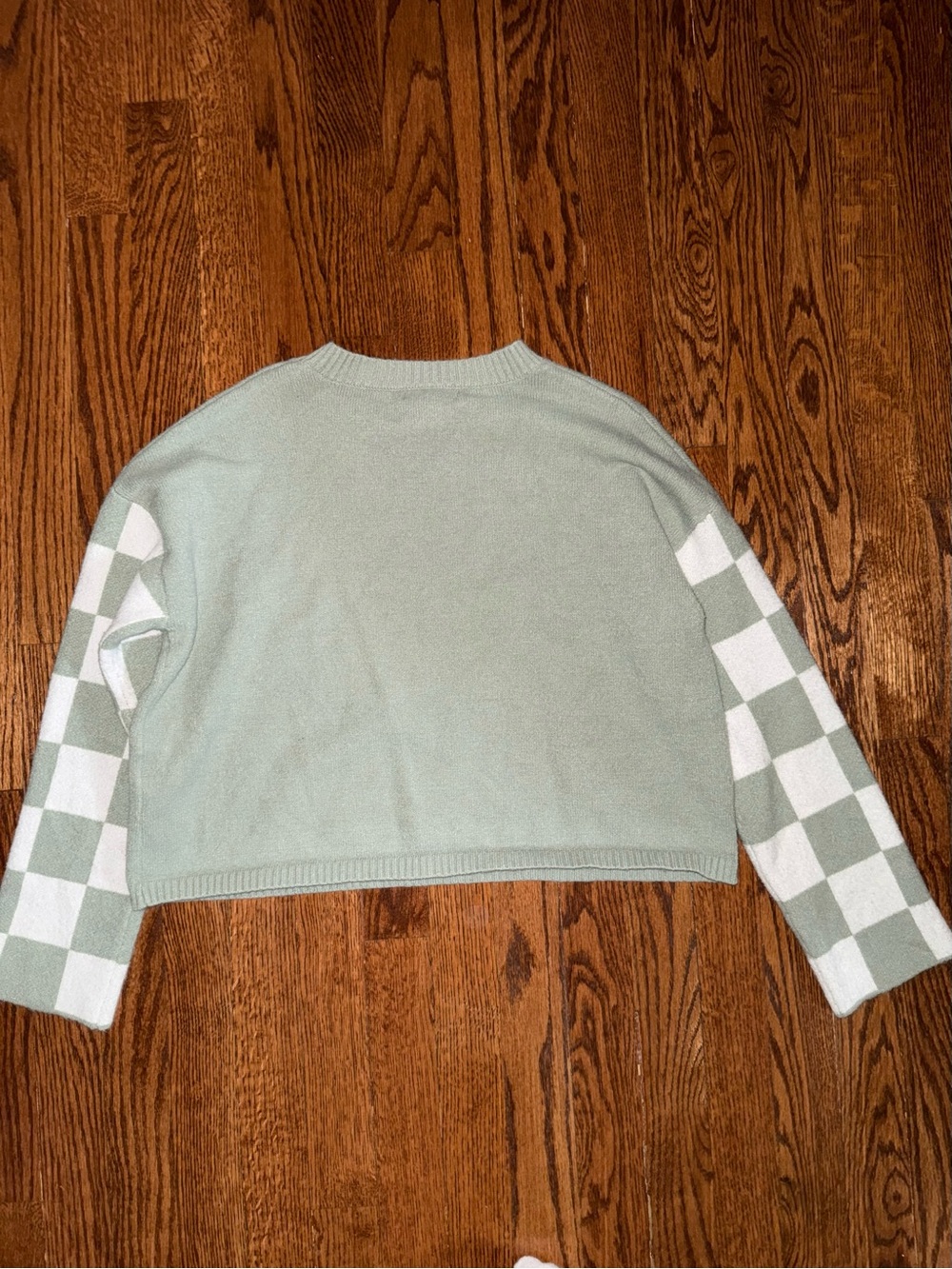 Sincerely Jules Mint Crewneck Sweater with Checkered Sleeves - Picture 4 of 4